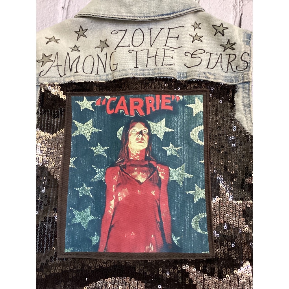 Kids Carrie Horror Movie Denim Vest Sequin Ruffle Handpainted